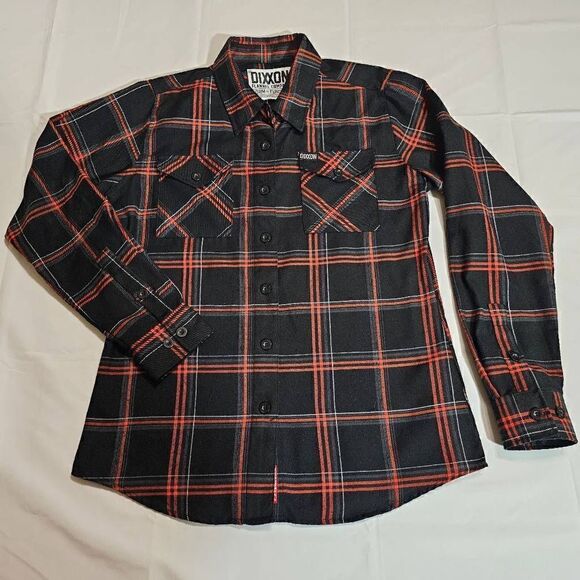 DIXXON FLANNEL COMPANY BLACK RED GRAY PLAID TARTAN 100% POLYESTER WOMENS SIZE M - Picture 1 of 7